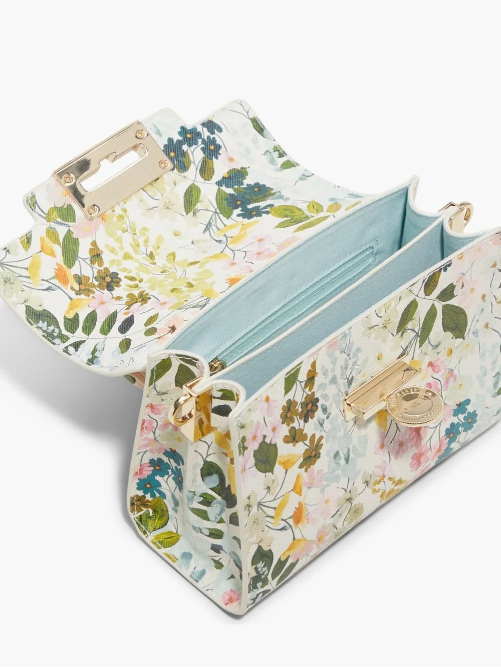 Ted Baker Lili Satchel Cream Floral Top-Handle Satchel with Gold Hardware